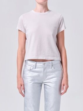 Agolde Adine Shrunken Tee in White Size Large